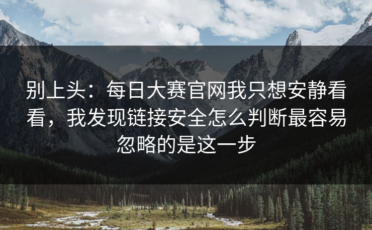 别上头：每日大赛官网我只想安静看看，我发现链接安全怎么判断最容易忽略的是这一步